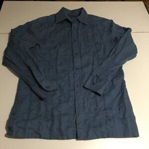 Cubavera Men's Small Blue Long Sleeve Button Shirt Linen Blend Tropical